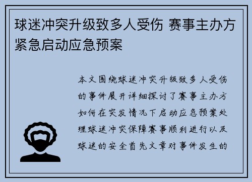 球迷冲突升级致多人受伤 赛事主办方紧急启动应急预案