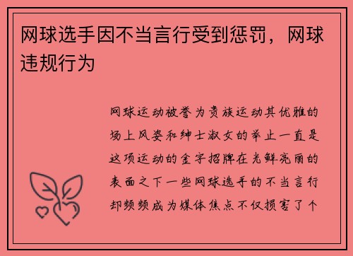 网球选手因不当言行受到惩罚，网球违规行为